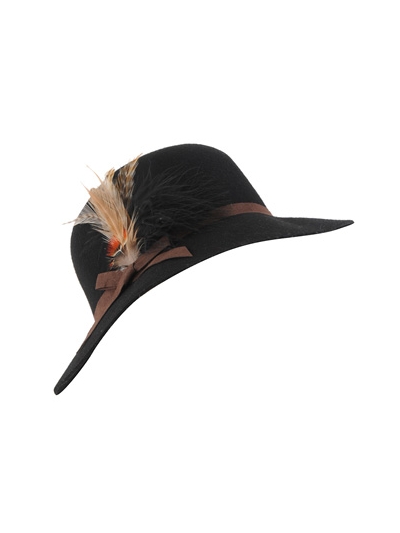 Palarie fedora din lana, accesorizata cu pene naturale