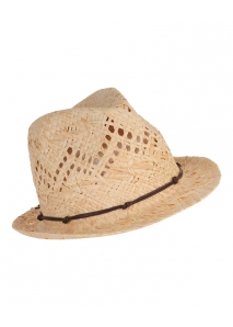 Palarie fedora din paie, accesorizata cu siret cerat