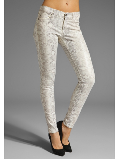 Blugi skinny cu aplicatii texturate "piele de sarpe"