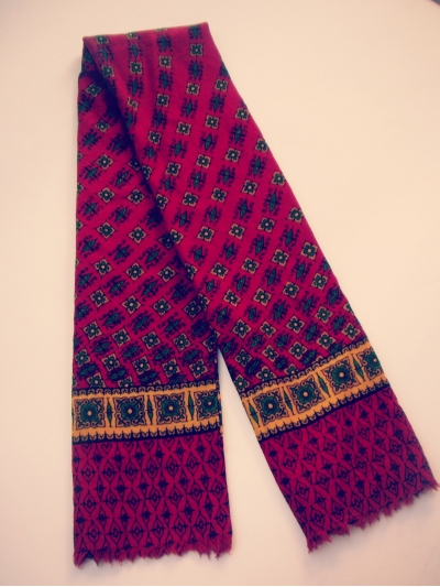 Esarfa vintage cu imprimeu multicolor, din lana pura noua si casmir
