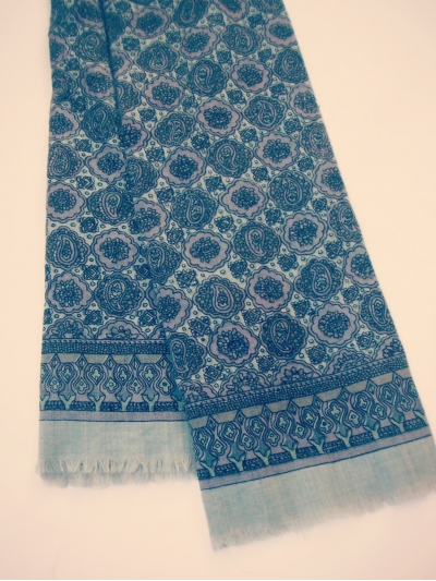 Esarfa vintage cu imprimeu multicolor, din lana pura noua si casmir