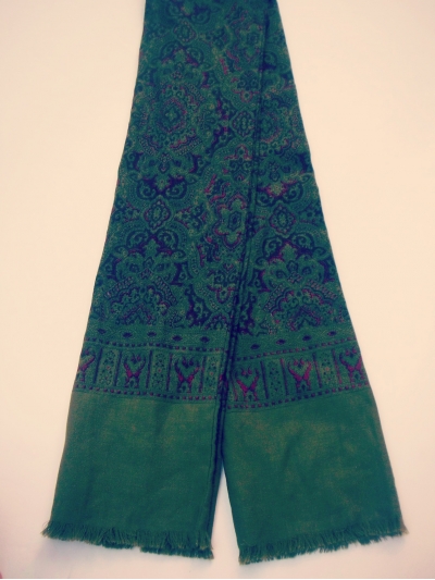 Esarfa vintage cu imprimeu multicolor, din lana pura noua si casmir