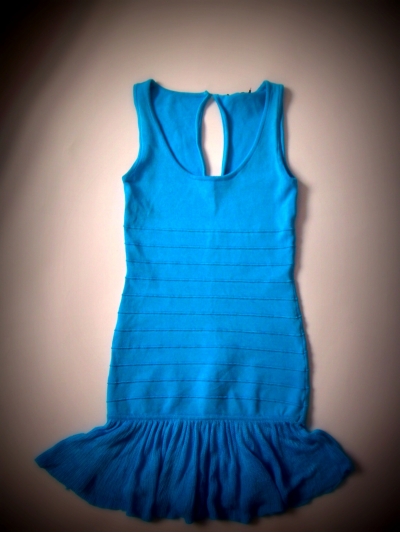 Rochie bandage neon, cu nervuri si volan