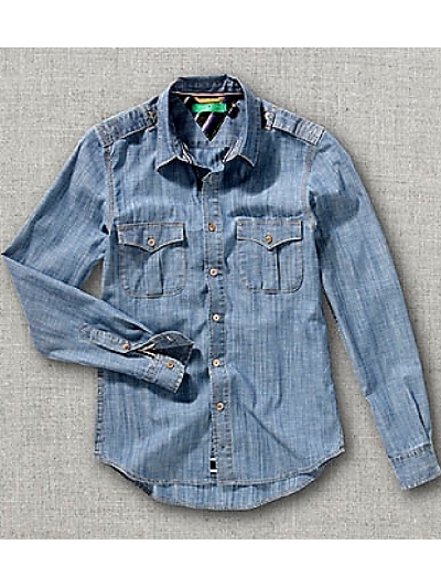 Camasa aviator icon, slim-fit, din denim subtire