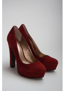 Pantofi pumps din piele intoarsa, cu bot rotund si platforma
