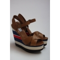 Sandale din piele cu platforma supradimensionata colorblock