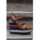 Sandale din piele cu platforma supradimensionata colorblock