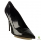 Pantofi pumps din piele lacuita, cu bot ascutit si toc stiletto, decupati asimetric