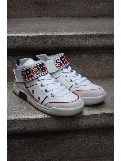Pantofi sport din piele, cu top inalt